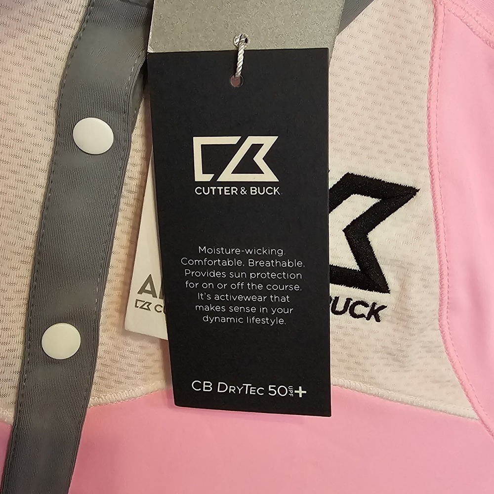 Annika Cutter & Buck Womens S/P Pink Gray White Golf Polo Shirt 4 Button - Picture 8 of 12